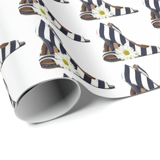 gestreepte hoge hakken met madeliefje cadeaupapier (Rol Hoek)