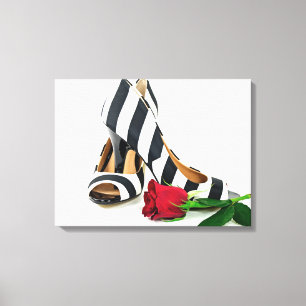 gestreepte hoge hakken met rode roos canvas afdruk