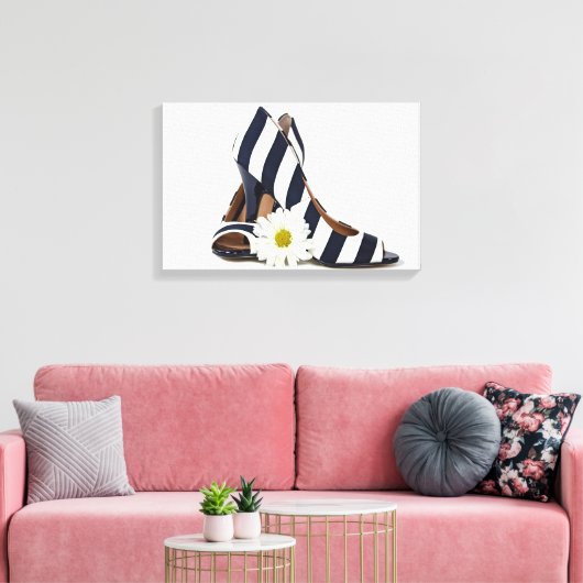 gestreepte hoge hakken met witte maaltijd canvas afdruk (Insitu (Woonkamer))