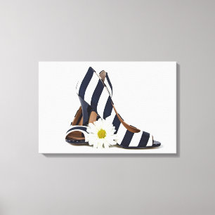gestreepte hoge hakken met witte madeliefje canvas afdruk