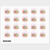 Gestreepte ijscoupes ronde sticker (Vel)