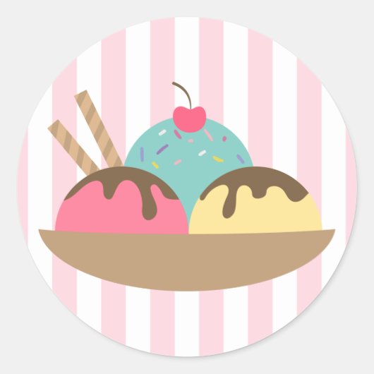 Gestreepte ijscoupes ronde sticker (Voorkant)