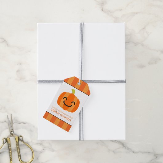 Gestreepte Jack o Lantern Personalized Cft Labels Cadeaulabel (Met Touw)