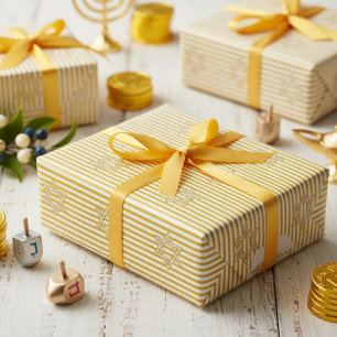 Gestreepte Kaarsvlam Geel Joodse Davidster Cadeaupapier