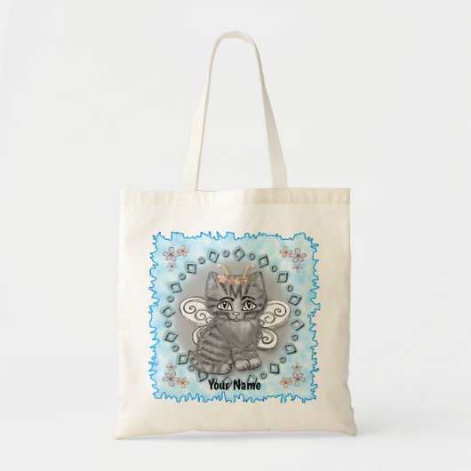 Gestreepte Kat Fee Tote Bag (Voorkant)