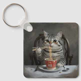 Gestreepte Kat Genieten Beker Noedels Sleutelhanger