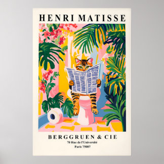 Gestreepte kat op toilet kunstprint Grappige Matis Poster
