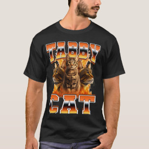 Gestreepte Kat Oranje Kat Vlammen 90s Bootleg Stij T-shirt