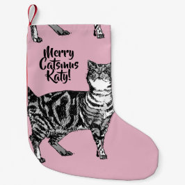 Gestreepte Kat Vrolijke Katten Pink Kerstkous Kleine Kerstsok