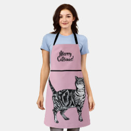 Gestreepte Kat Vrolijke Katten Pink Kerstmuts Schort