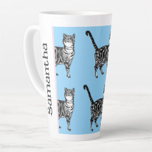 Gestreepte Kat Whimsical Lichtblauwe Katten Meisje Latte Mok