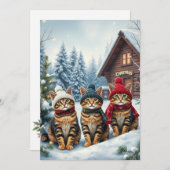 Gestreepte katten in preppy winterkleding en hoed feestdagenkaart (Voorkant / Achterkant)