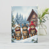 Gestreepte katten in preppy winterkleding en hoed feestdagenkaart (Staand voorkant)
