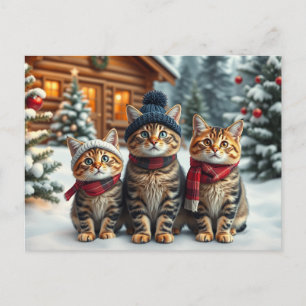Gestreepte katten in preppy winterkleding en hoed  feestdagenkaart
