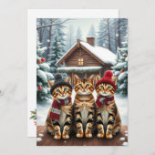 Gestreepte katten in preppy winterkleding en hoed feestdagenkaart (Voorkant / Achterkant)