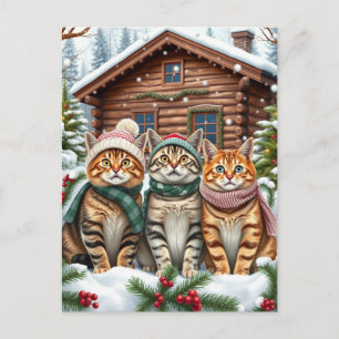 Gestreepte katten in preppy winterkleding en hoed  feestdagenkaart