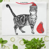 Gestreepte Katten Kerst Koele Kat Rood Witte Theed Theedoek (Gevouwen)