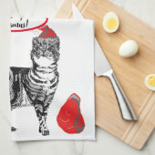 Gestreepte Katten Kerst Koele Kat Rood Witte Theed Theedoek (Quarter Fold)