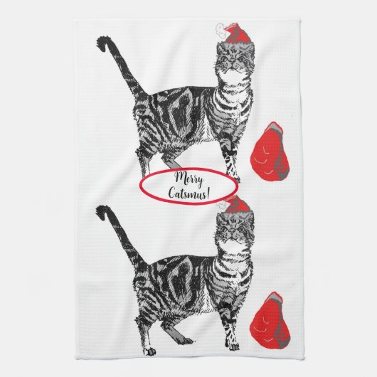 Gestreepte Katten Kerst Koele Kat Rood Witte Theed Theedoek (Verticaal)