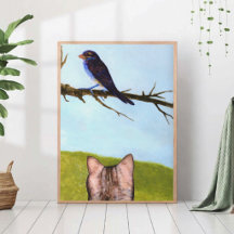 Gestreepte katten praten met vogels