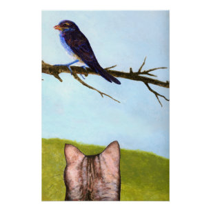 Gestreepte katten praten met vogels perfect poster
