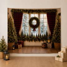 Gestreepte Kerst Ruit Familie Foto Achtergrond