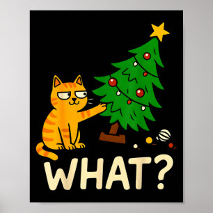 Gestreepte Kerstkat die Kerstboom omver duwt Kat Poster