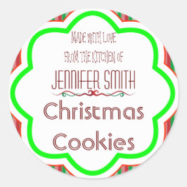 Gestreepte kerstvakantie bakkerij gebakken koekjes ronde sticker