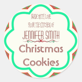 Gestreepte kerstvakantie bakkerij gebakken koekjes ronde sticker