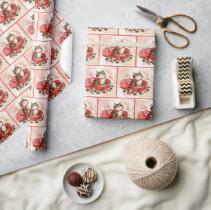 Gestreepte kitten zit in een snoepdoos cadeaupapier