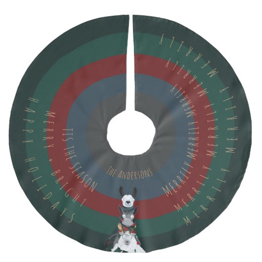 Gestreepte Leuke Ezel Llama Schaap  woorden Kerstboom Rok (Voorkant)