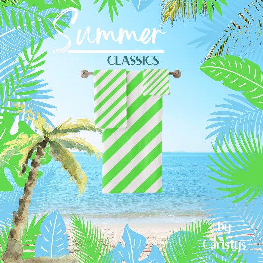 Gestreepte LIme Green en White Bad Handdoek