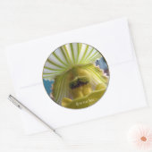 Gestreepte Lime Green Slipper Orchidee Wedding Sea Ronde Sticker (Envelop)