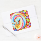 Gestreepte lipop en veelkleurige moerassen vierkante sticker (Envelop)