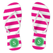 Gestreepte monogram in roze en groen teenslippers (Voetbed)