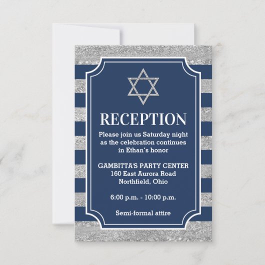 Gestreepte Navy, Grijze Bar Mitzvah Party Kaart (Voorkant)