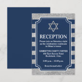 Gestreepte Navy, Grijze Bar Mitzvah Party Kaart (Voorkant / Achterkant)