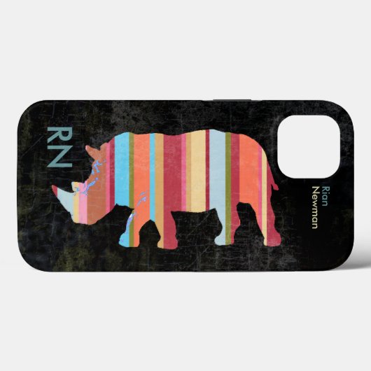 gestreepte neushoorn met monogram Case-Mate iPhone case (Achterkant (horizontaal))