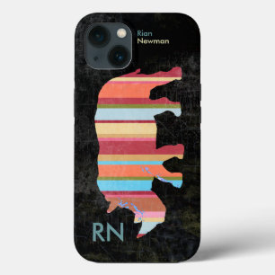 gestreepte neushoorn met monogram iPhone 13 hoesje