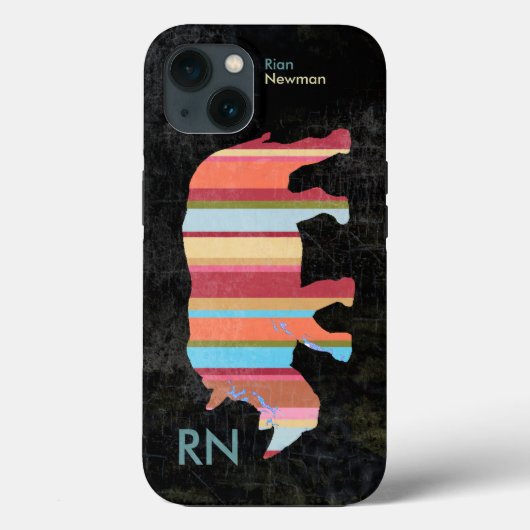 gestreepte neushoorn met monogram Case-Mate iPhone case (Achterkant)