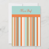Gestreepte oranje en blauwe babydoucheuitnodiging kaart (Achterkant)