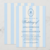 Gestreepte Palm Tree Monogram Classy Beach Wedding Kaart (Voorkant / Achterkant)