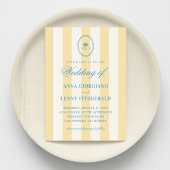 Gestreepte Palm Tree Monogram Classy Beach Wedding Kaart