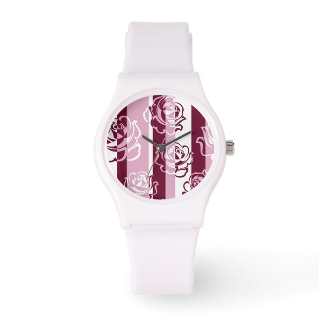 Gestreepte patroon met rozen horloge (Voorkant)