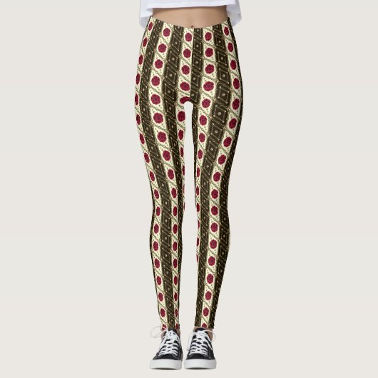 Gestreepte rode rozen leggings (Voorkant)