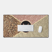 Gestreepte Roos Gold Glitter Leopard Monogram Bureaumat (Keyboard & Muis)