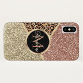 Gestreepte Roos Gold Glitter Leopard Monogram Case-Mate iPhone Case (Achterkant (horizontaal))