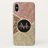 Gestreepte Roos Gold Glitter Leopard Monogram Case-Mate iPhone Case (Achterkant)