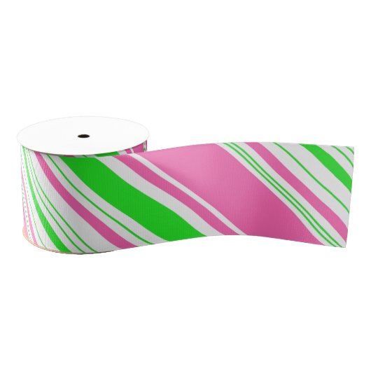 Gestreepte roze en groen grosgrain lint (Spoel)