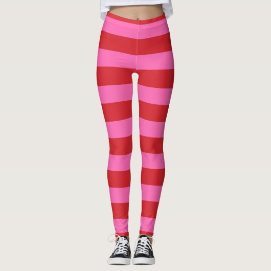 Gestreepte roze en rood leggings (Voorkant)